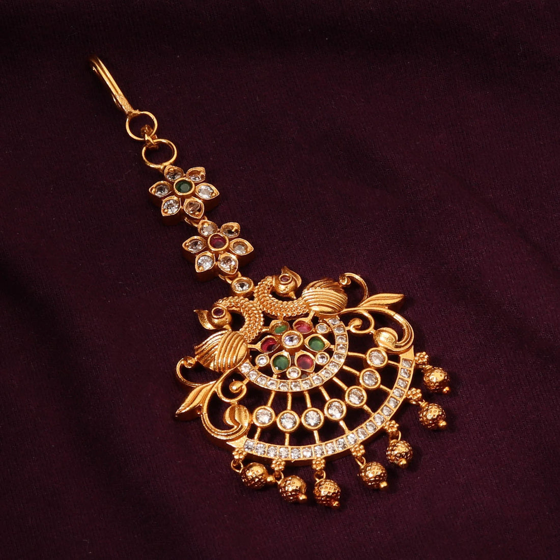 Traditional Handcrafted Gold Plated Dual Peacock Multicolour Maang Tikka