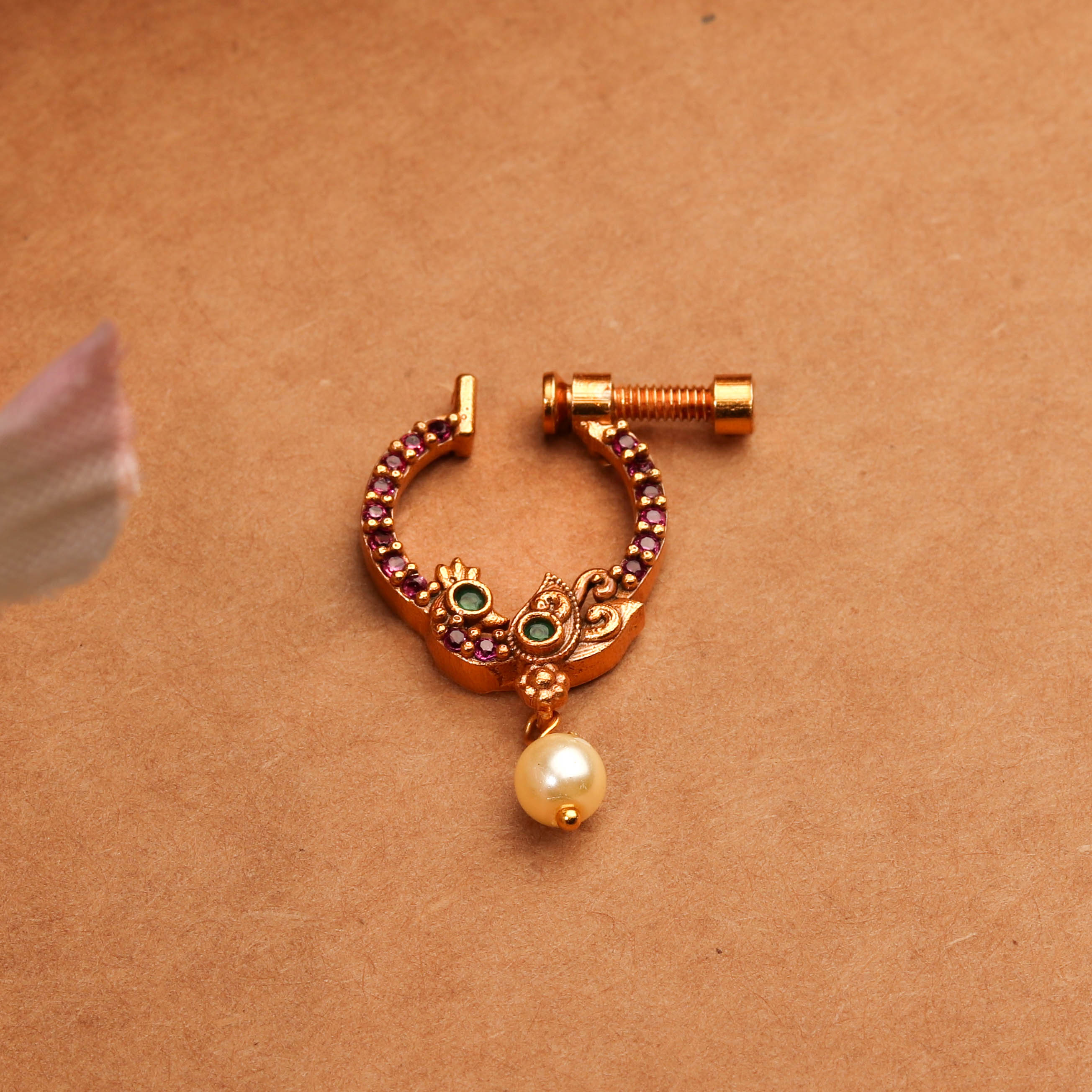 Premium 24K Gold Plated Nose Pin With Drop Pearl