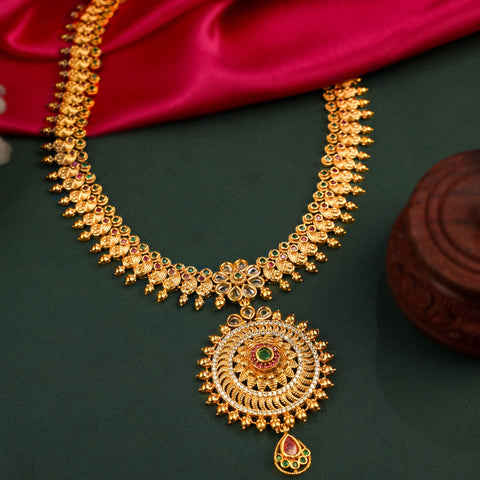 Traditional 24K Gold Plated South Indian Necklace With Pair Of Earrings For Women