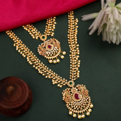 24K Gold Plated South Indian Necklace Set With Maang Tikka And Earrings