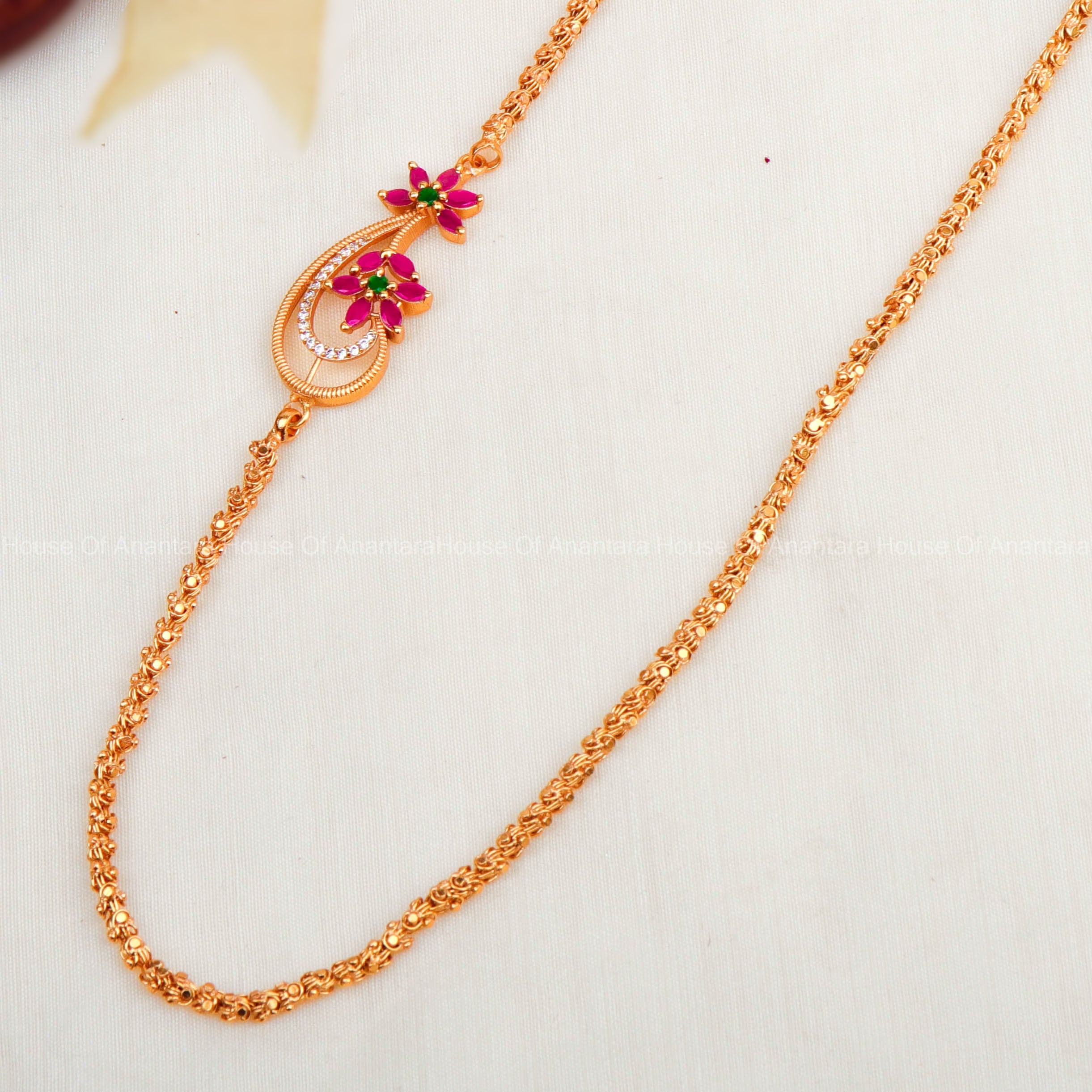 Traditional 24k Gold Plated Chain With Side Pendant For Women