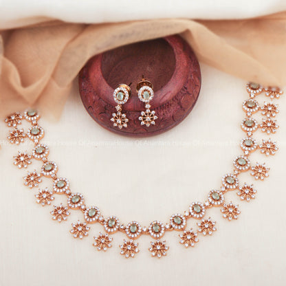 Elegant South Indian Necklace Set With Celadon Color Stones and Pair Of Earrings