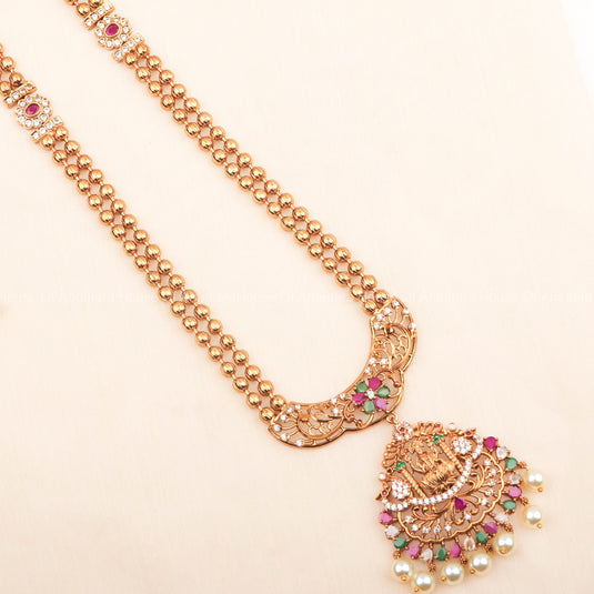 Traditional South Indian Necklace Set With Multi Color Stones and Earrings For Women