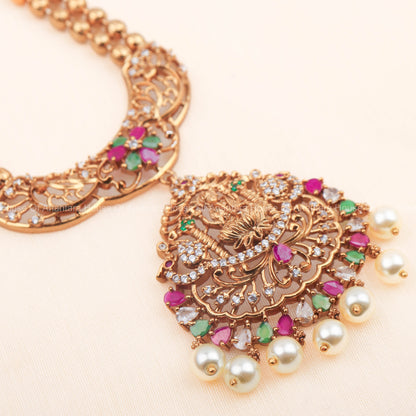 Traditional South Indian Necklace Set With Multi Color Stones and Earrings For Women