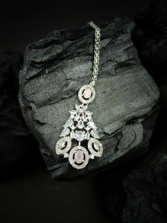 Silver Plated Pink Cubic Zirconia Bridal Necklace Set | Exquisite Wedding Jewellery Set