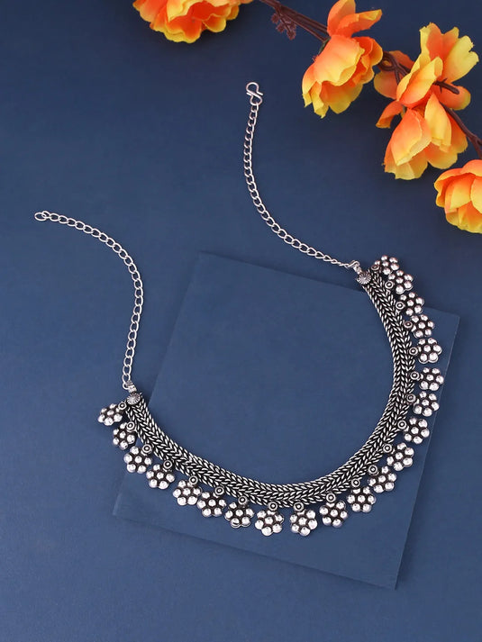 Silver Toned Oxidised Beaded Necklace