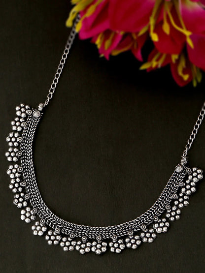 Silver Toned Oxidised Beaded Necklace