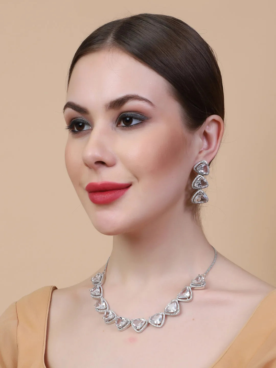 Dazzle and Shine: Designer White AD Necklace with Sparkling CZ Stones