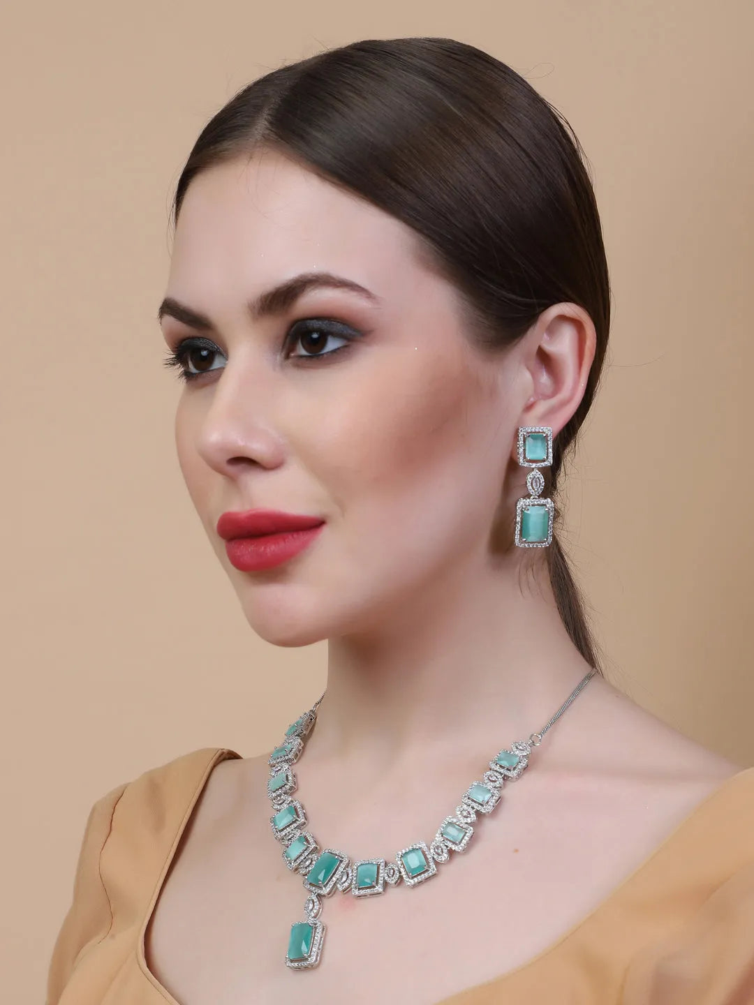 AD CZ jewelry designer necklace set featuring exquisite craftsmanship and stunning design