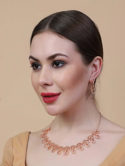 Glamourous Rose Gold Plated Diamond Necklace Set