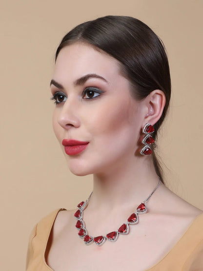 Dazzle and Shine: Designer Red AD Necklace with Sparkling CZ Stones