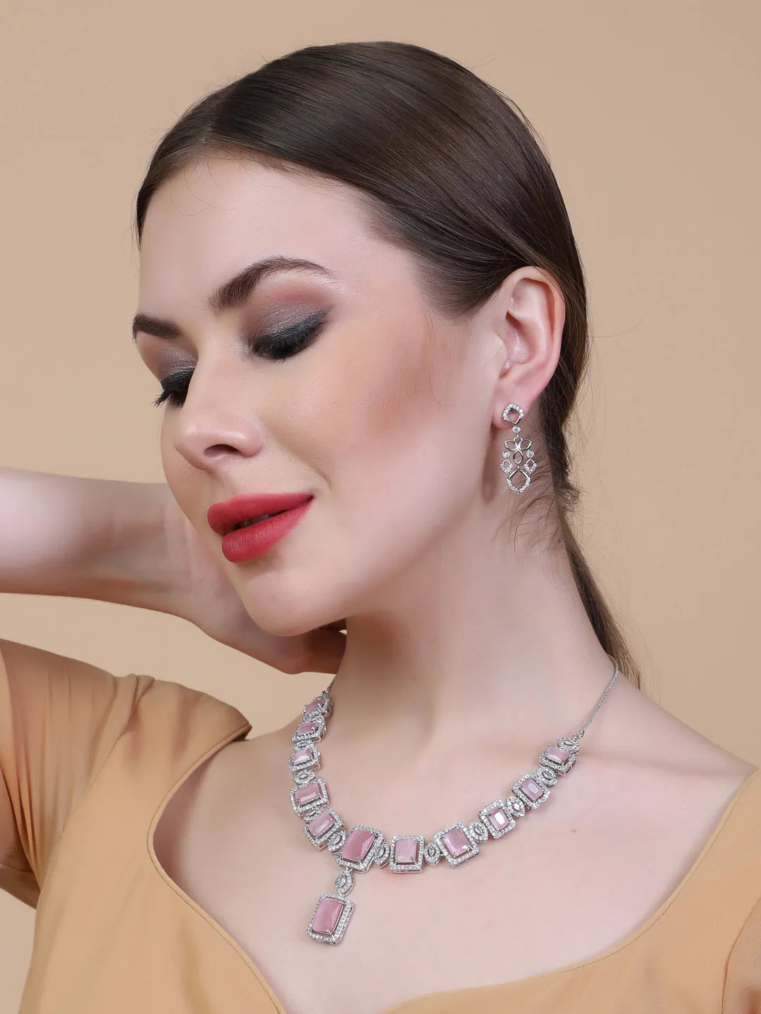 AD CZ jewelry designer necklace set featuring exquisite craftsmanship and stunning design