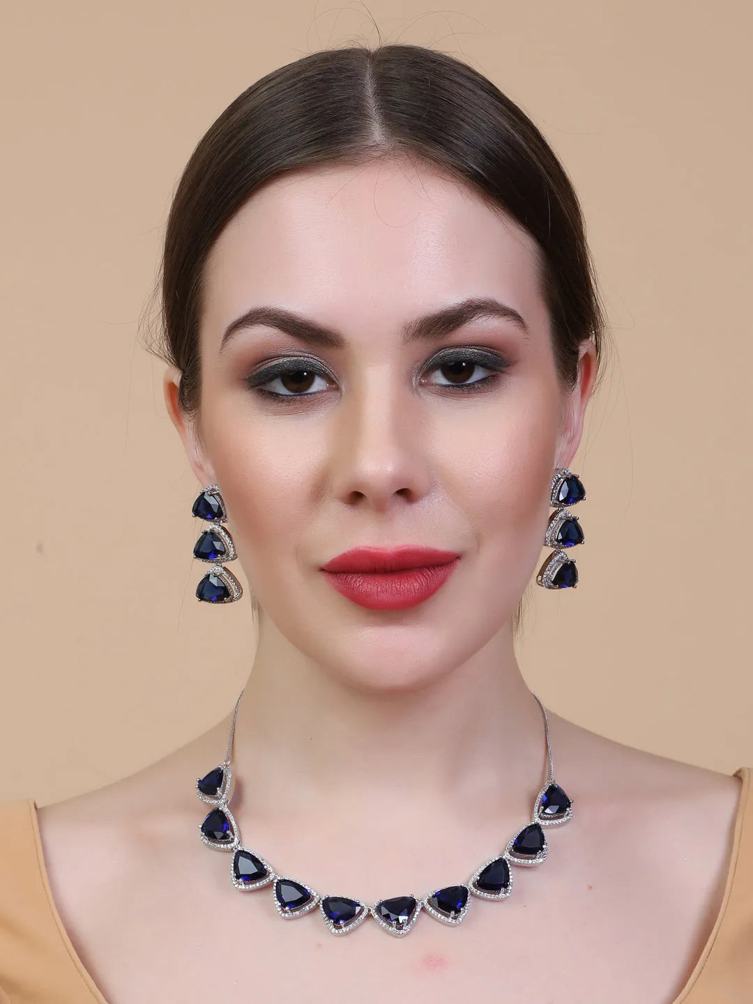 Dazzle and Shine: Designer Blue AD Necklace with Sparkling CZ Stones