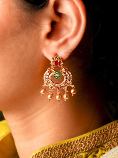 Traditional South Indian Chandbali With Multi Color Stones For Womens