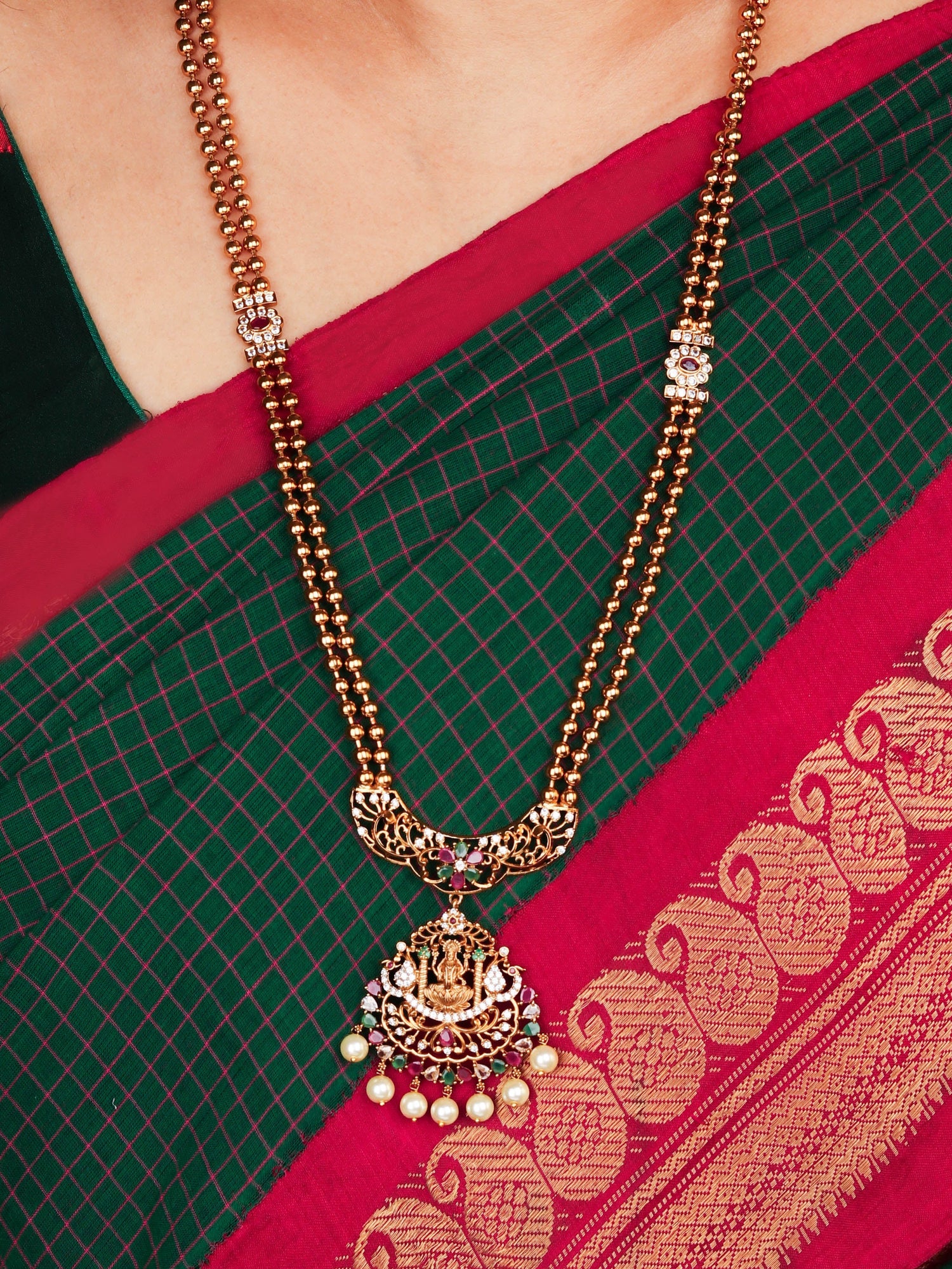 Traditional South Indian Necklace Set With Multi Color Stones and Earrings For Women