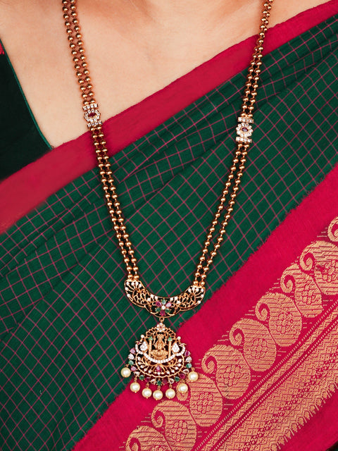 Traditional South Indian Necklace Set With Multi Color Stones and Earrings For Women