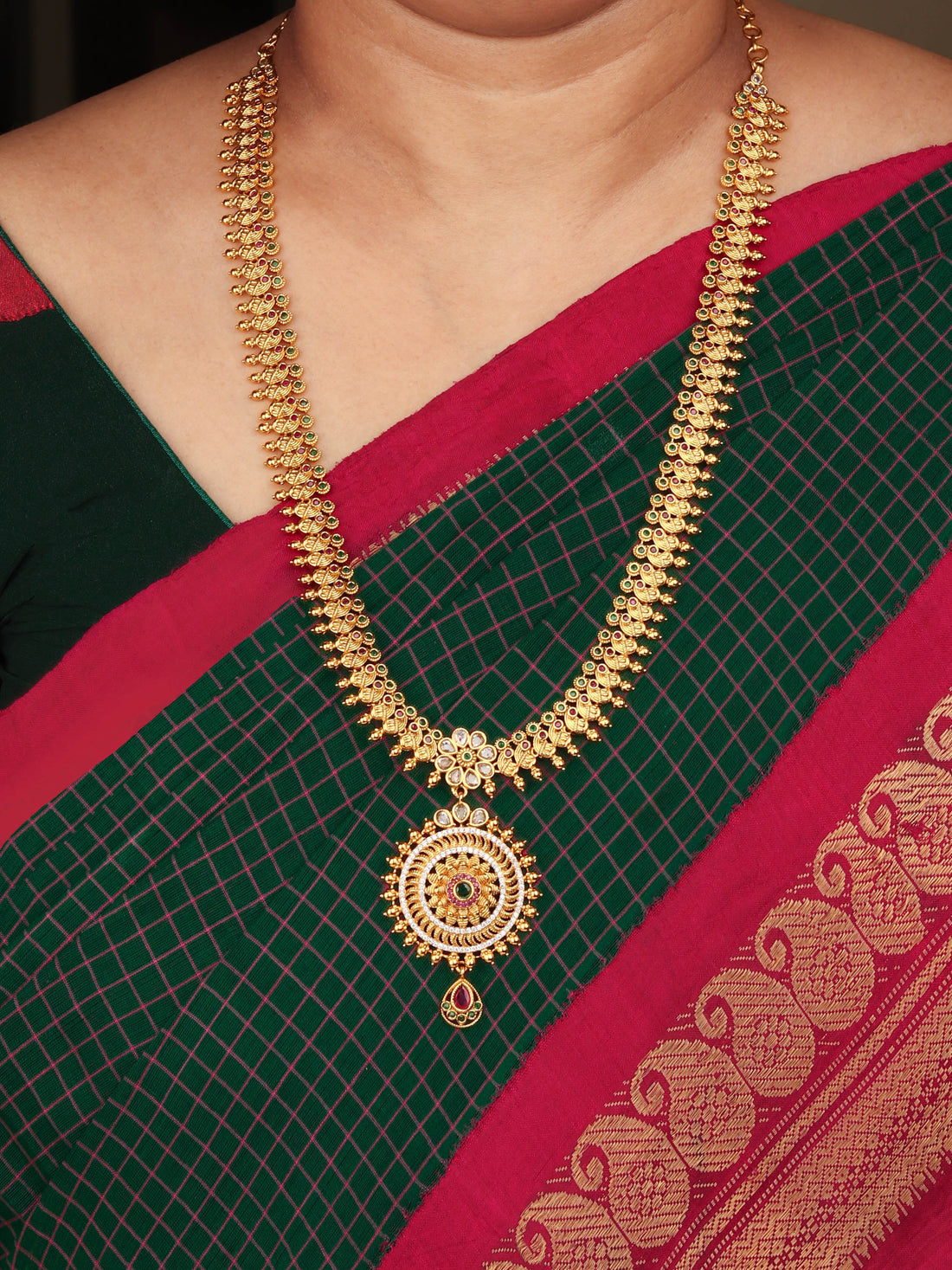 Traditional 24K Gold Plated South Indian Necklace With Pair Of Earrings For Women