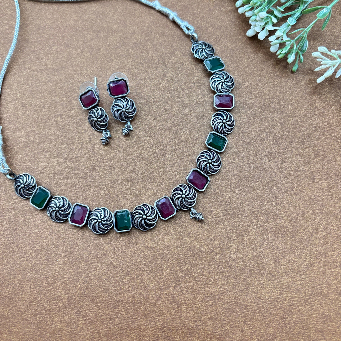 Multicolor Oxidised Choker Set