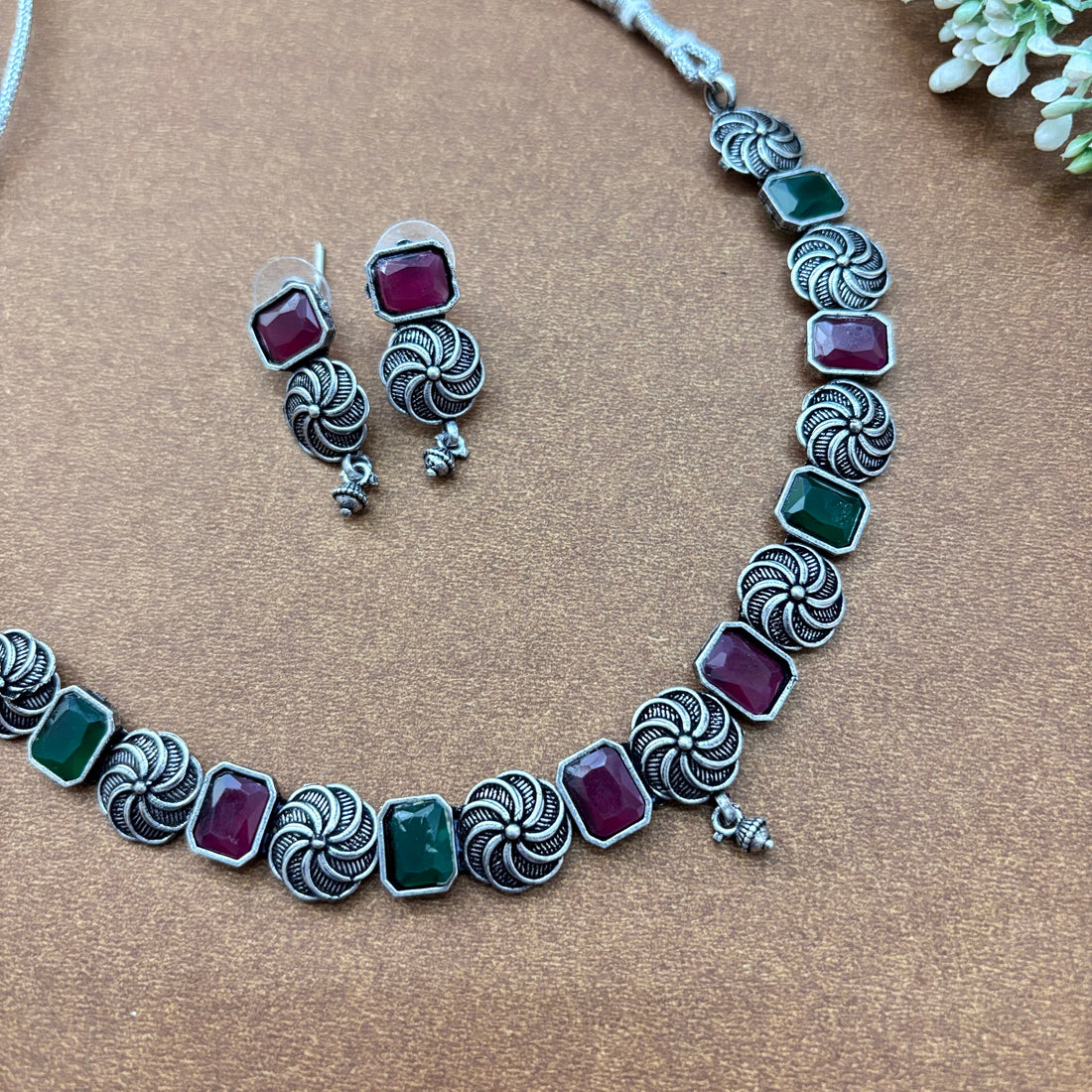 Multicolor Oxidised Choker Set