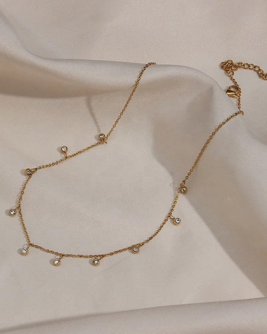 18K Gold Plated Multiple Rhinestones Necklace Chain, Nia