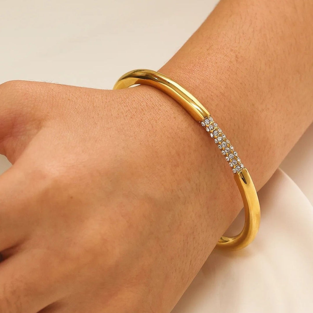 18kt Gold Plated Demi Fine White Zircon Adjustable Cuff Bracelet