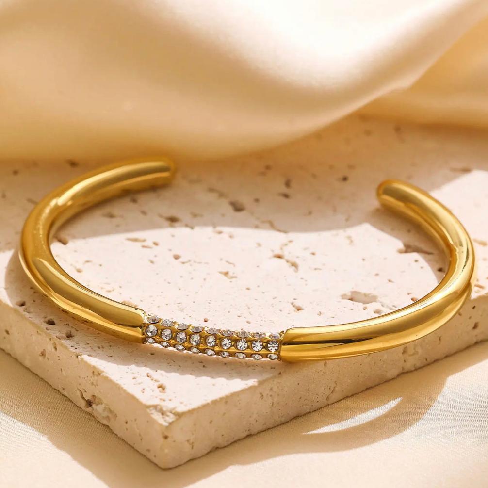 18kt Gold Plated Demi Fine White Zircon Adjustable Cuff Bracelet