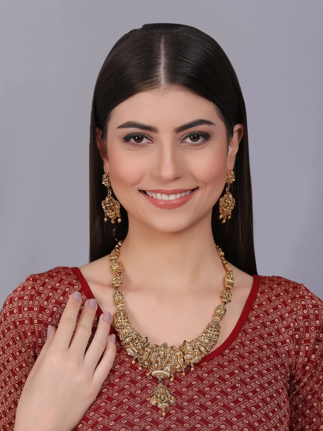 Classic Shiv Parivar Long Necklace Set | Haram Set