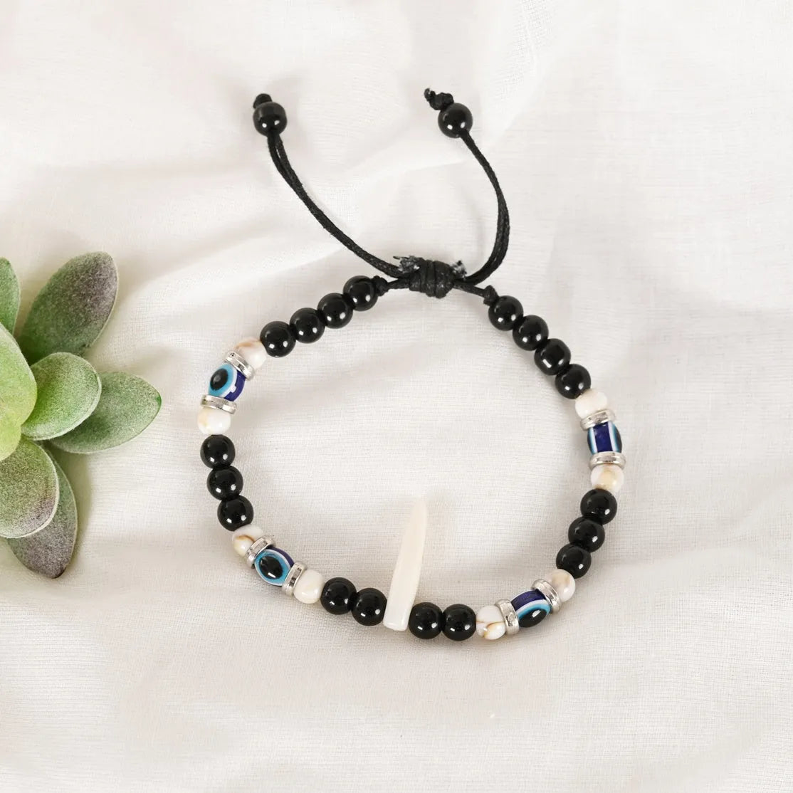 Pearl Evil Eye Adjustable Bracelet