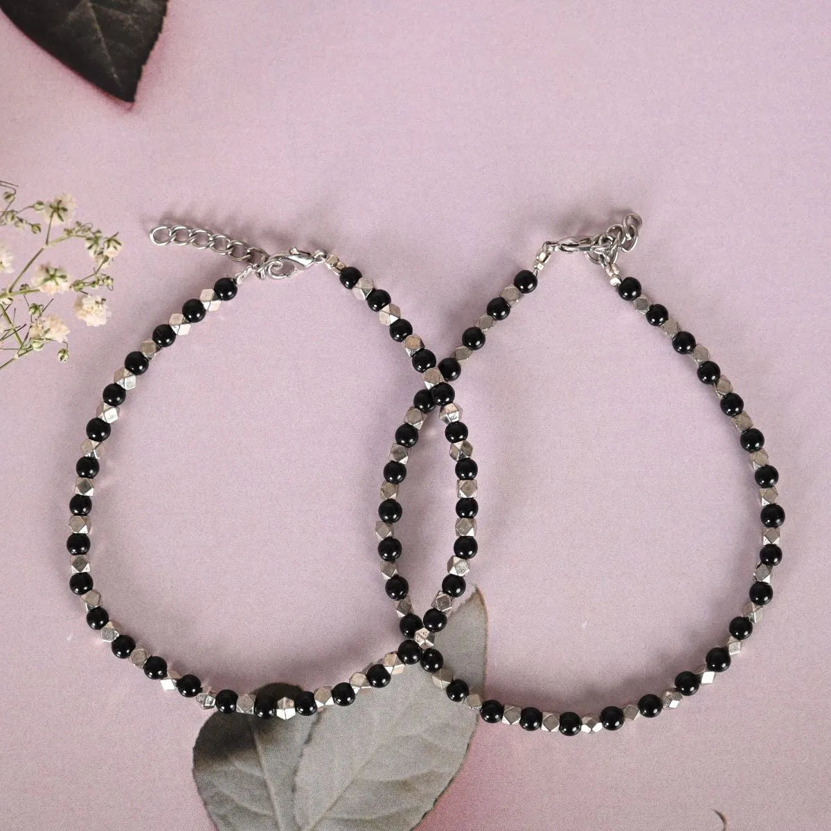 Black Beaded anklets