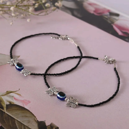 Evil Eye Beaded Black Anklets