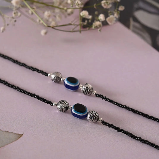 Evil Eye Beaded Black Anklets