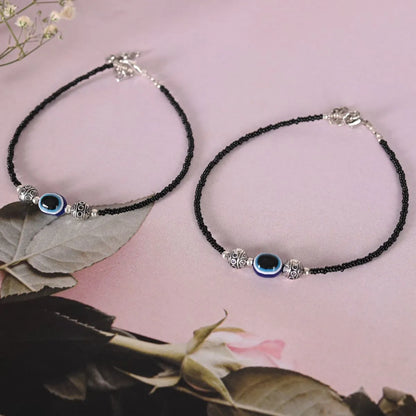 Evil Eye Beaded Black Anklets