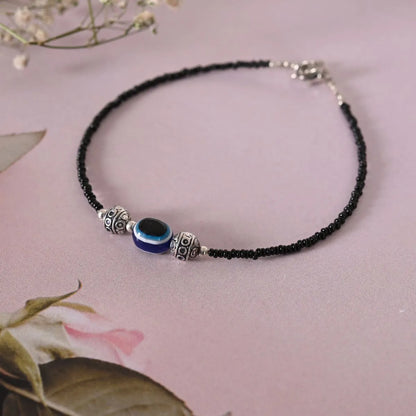 Evil Eye Beaded Black Anklets