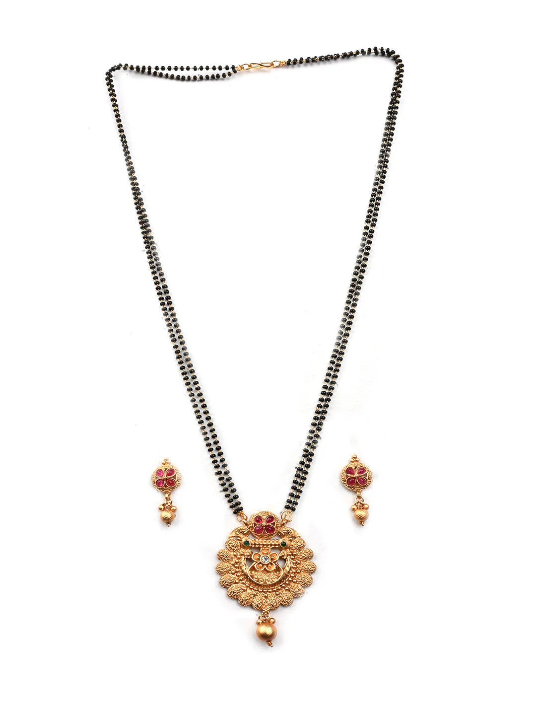 Gold Mangalsutra with Adjustable Green Polki Ring