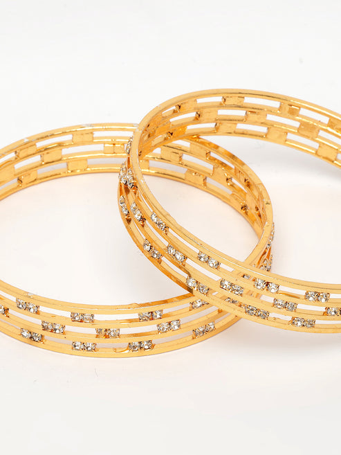 Women's Set of 2 Gold-Plated Cubic Zirconia Stone Studded Bangles