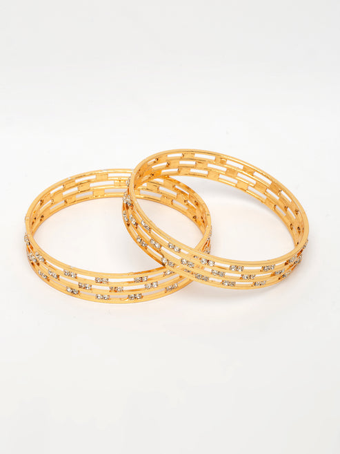 Women's Set of 2 Gold-Plated Cubic Zirconia Stone Studded Bangles