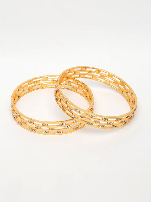 Women's Set of 2 Gold-Plated Cubic Zirconia Stone Studded Bangles