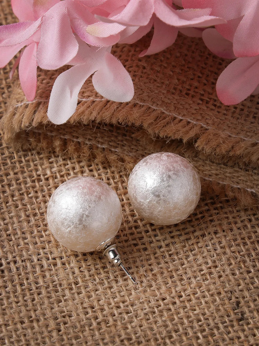 White Beaded Circular Studs Earrings