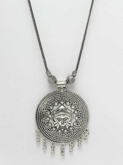 Rhodium-Plated Oxidised Necklace