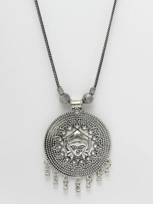 Rhodium-Plated Oxidised Necklace