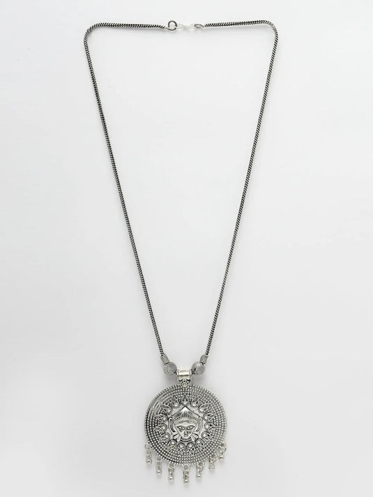 Rhodium-Plated Oxidised Necklace