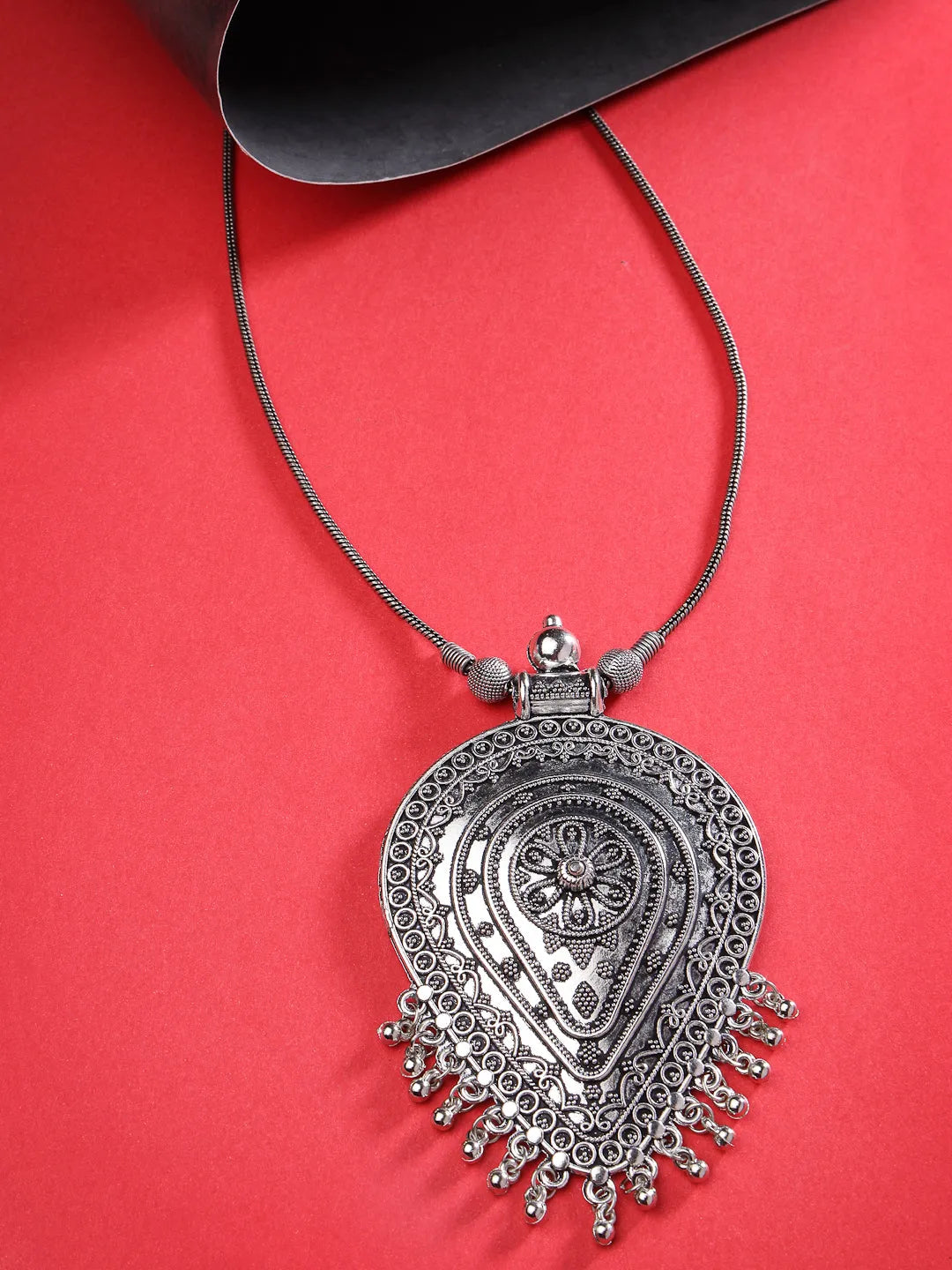 Rhodium-Plated Oxidised Necklace