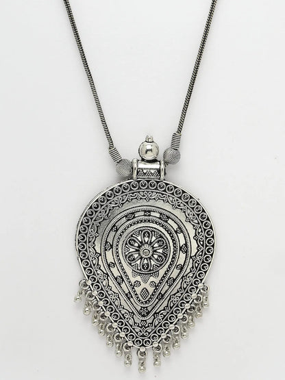 Rhodium-Plated Oxidised Necklace