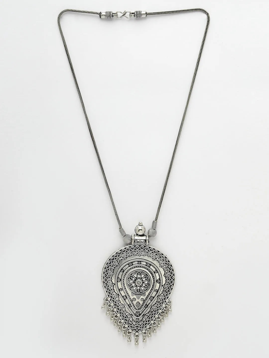 Rhodium-Plated Oxidised Necklace