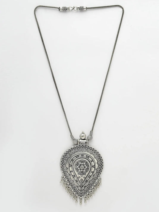 Rhodium-Plated Oxidised Necklace