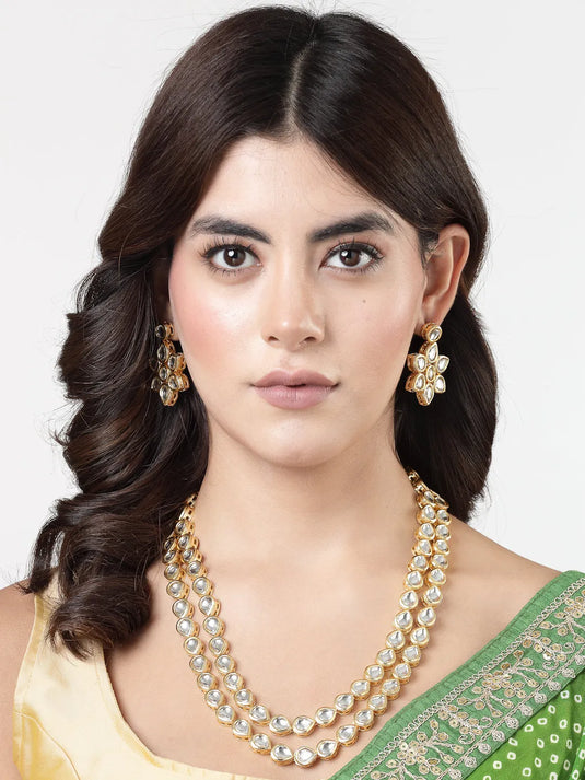 Gold-Plated Kundan Jewellery Set Necklace and Earrings