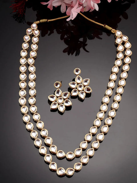 Gold-Plated Kundan Jewellery Set Necklace and Earrings