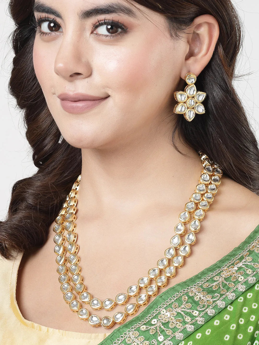 Gold-Plated Kundan Jewellery Set Necklace and Earrings