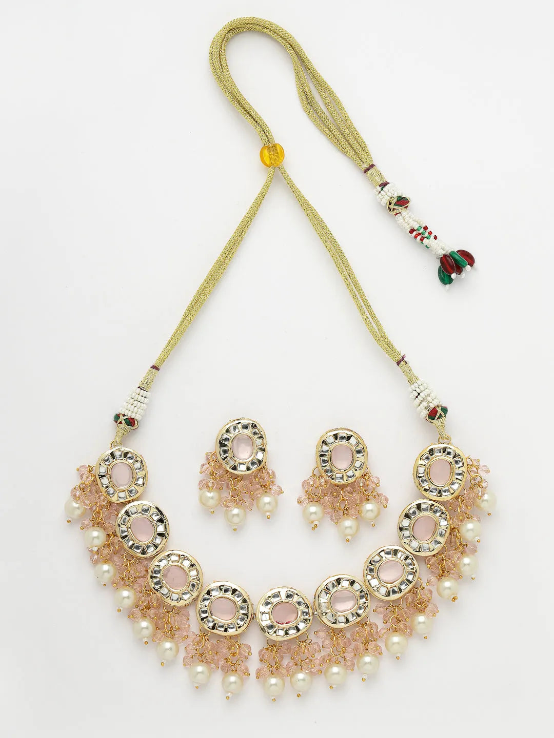 Gold-Plated Kundan-Studded &amp; Beaded Jewellery Set Necklace and Earrings