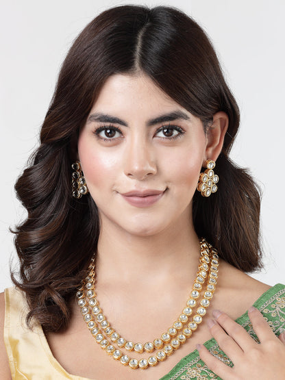 Gold-Plated Kundan Jewellery Set Necklace and Earrings